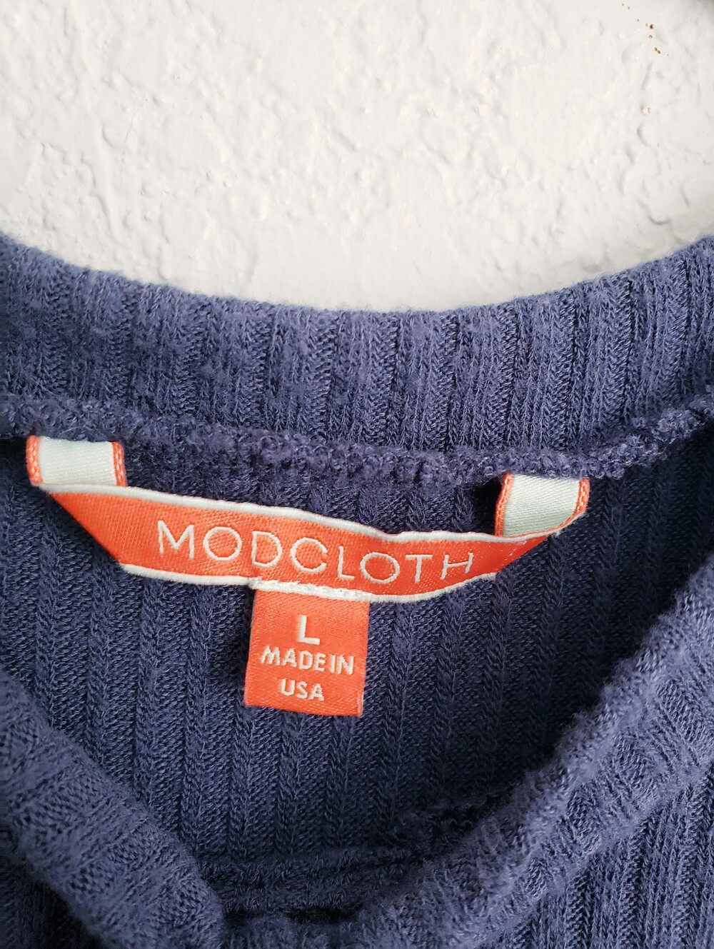 Modcloth Navy Blue Ribbed 3/4 Sleeve Ribbon Top - Picture 4 of 6